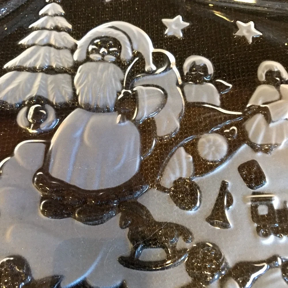 Mikasa Christmas Star Heavy Clear Frosted Glass Hostess Server Bowl Santa Angels